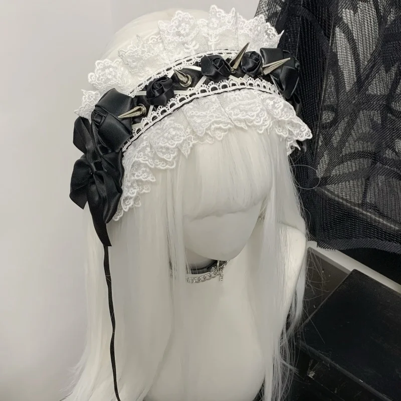 ใหม่ Original วัฒนธรรมย่อย Y2k สาวผู้หญิง Gothic Headwear Lolita คอสเพลย์ Harajuku Punk Steampunk ลูกไม้ Rivet Hairband