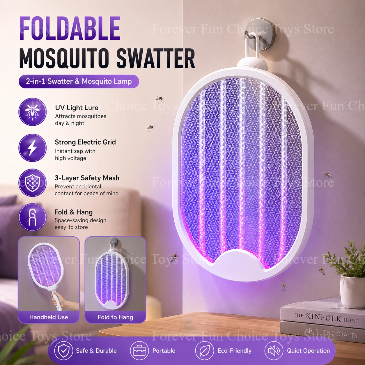 Electric Mosquito Killer Two-in-one Folding Mosquito-killing Swatter Type-C Charging 3000V Portable Handheld Mosquito Killer view 5