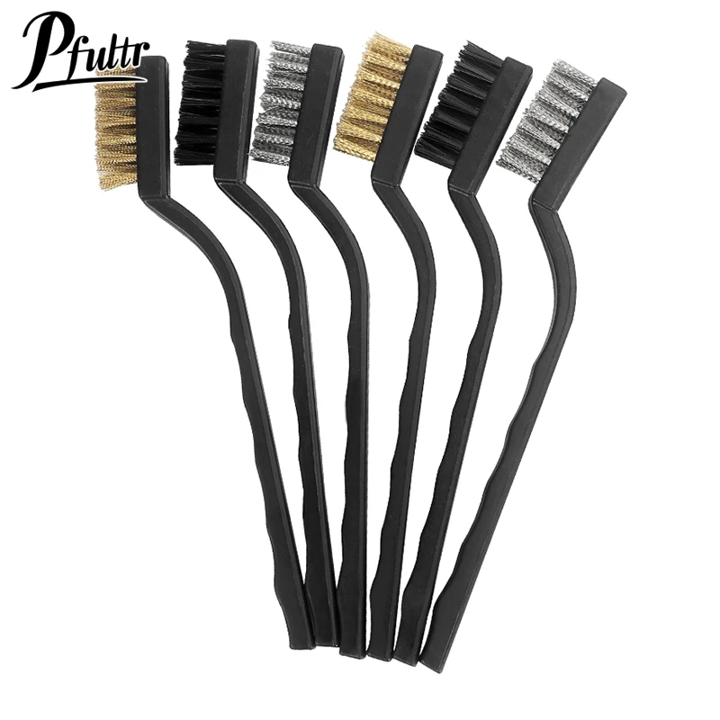 3pcs 17cm Stainless Steel Copper Nylon Wire Brush Rust Scrub Remove Cleaning Tools Manual Cleaning And Maintenance Tool