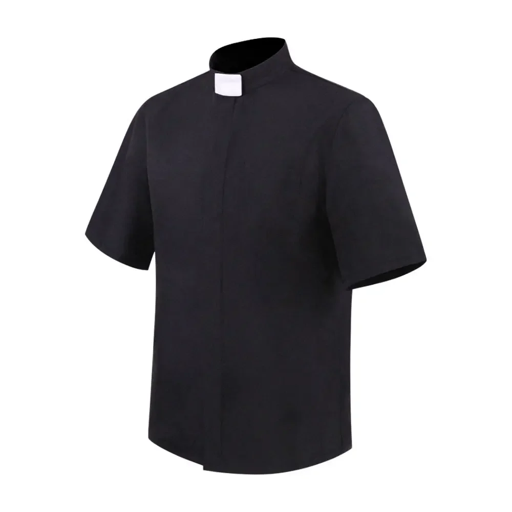 Priester Shirt Pastor Cosplay Kostuum Mannen Middeleeuwse Clergy Katholieke Kerk Minister Preacher Korte Mouw Tops Romeinse Blouse