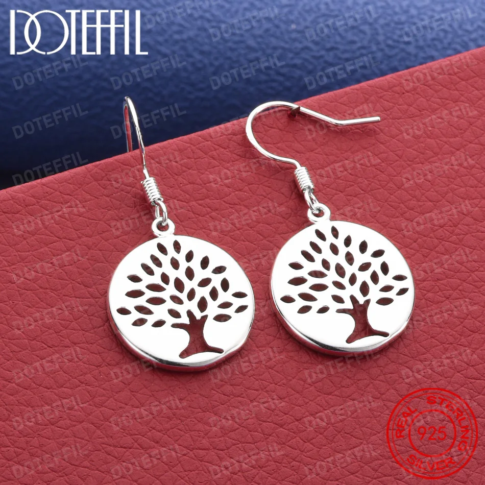925 Sterling Silver Delicate Openwork Tree Earrings for Women, Fashionable Wedding Party Gift Jewelry