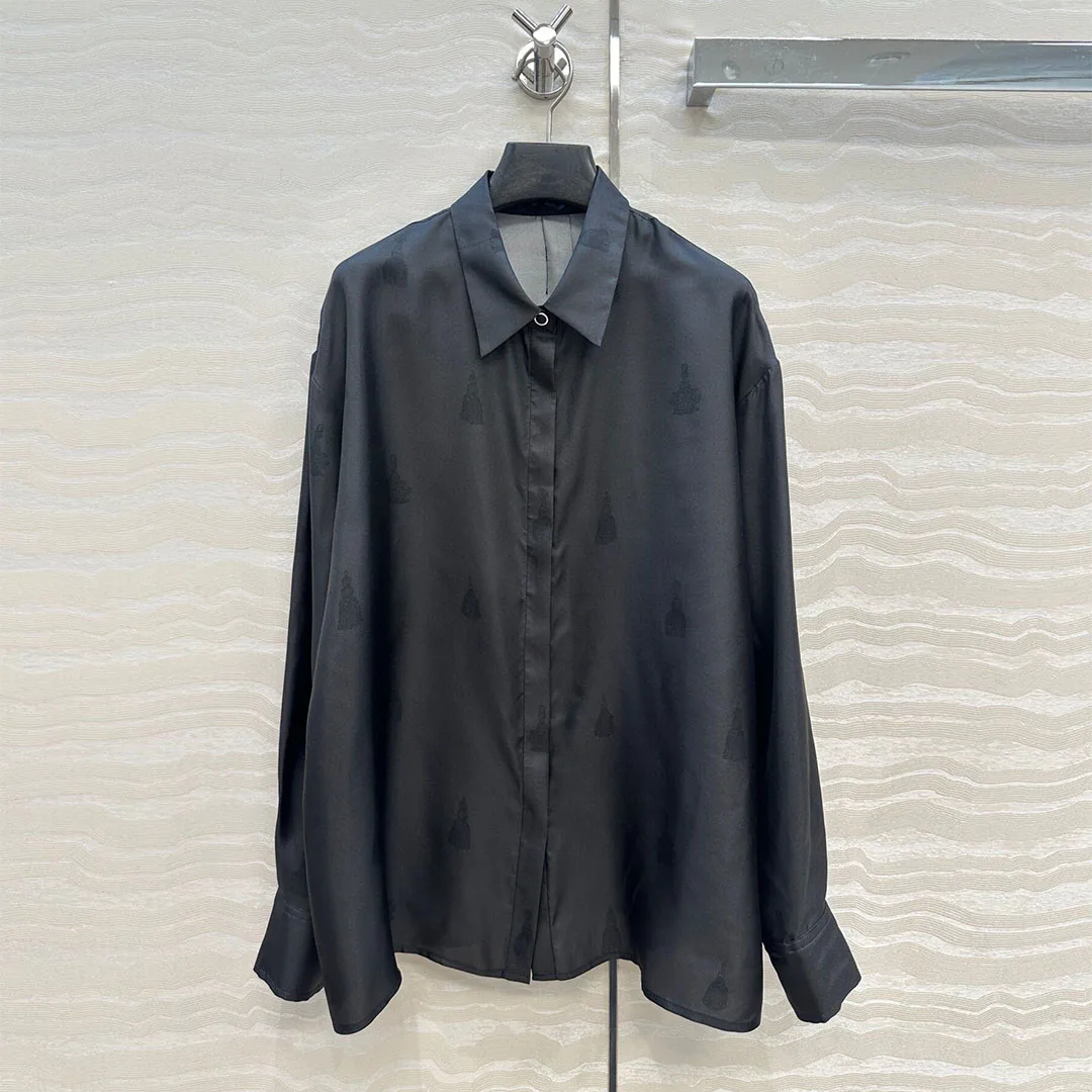 

Французская элегантная женская новая осенняя офисная рубашка из 100% шелка, женская свободная повседневная блузка с кисточками и принтом, с черными лацканами и длинными рукавами, топы