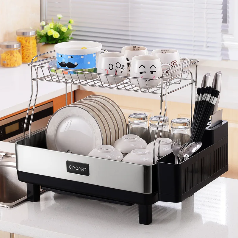 HYS Household Kitchenware Storage Shelf Drying Rack Korean Drain Rack Stainless Steel Dish Rack