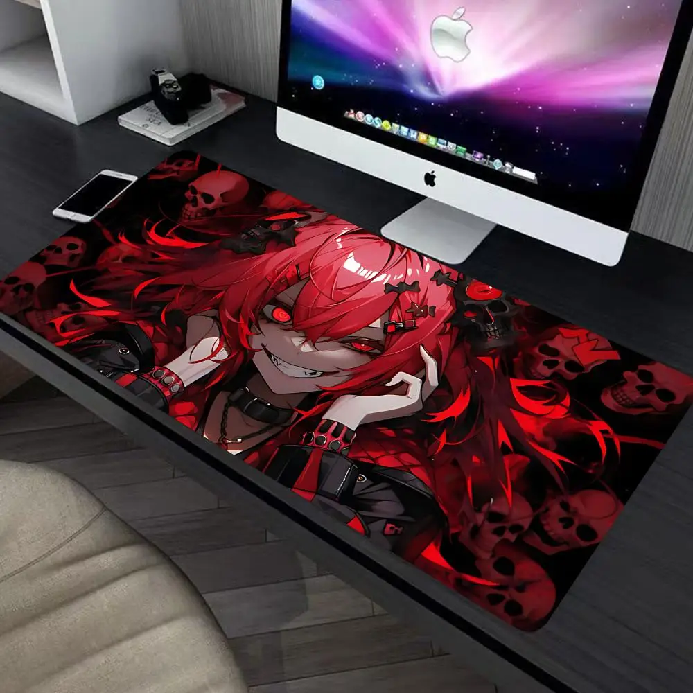 XXL Red-brown Drill Twin-tail Headphone Virtual Singer Anime Girl Gaming Mouse Pad Non-Slip Rubber Lock Edge Desk Mat for PC