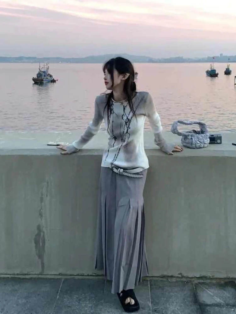 Y2k Vintage imprimé haut pour femme à manches longues t-shirts Streetwear coupe ajustée Slash cou sous-culture 2025 automne femme mode japonaise nouveau