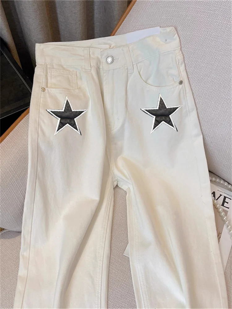 Faionable luxo cintura alta perna reta jeans ex verão high-end solto idade-defng casual calças de perna larga