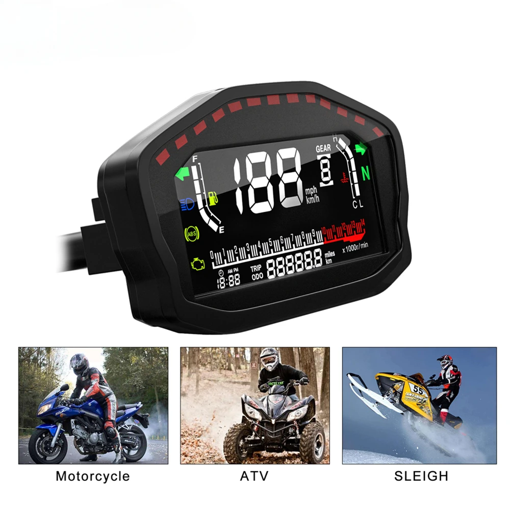 LCD GPS Speedometer Tachometer Fuel Level Water Temp Mileage Multi-Function Display for Motorcycle Vehicle with Alar