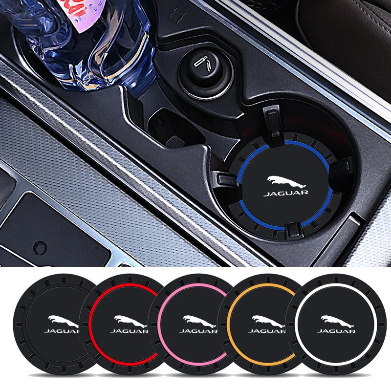 2pcs Silicone Car Coasters Non-Slip Mat Water Cup Pad for Jaguar XFL XEL E-PACE F-PACE F-TYPE XJ I-PACE XK XE C-X75 X-X16 X-TYPE