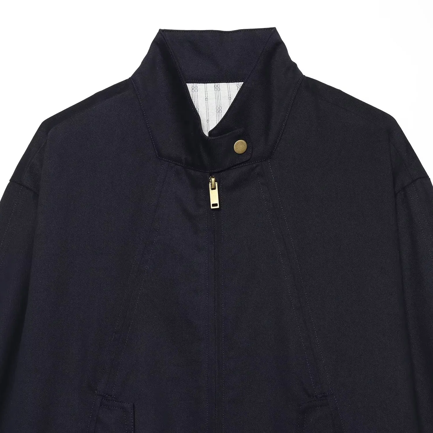 KASLEAD Retro Short Jacket Stand Collar Commuter Women's Fashion Street Style Polyester Fiber Zipper Long Sleeve Coat