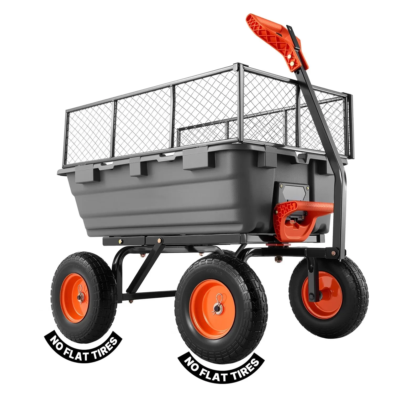 1200 lbs Garden Dump Cart with 2-in-1 Convertible Handle, 90° Quick-Dump Mechanism & 180° Swivel Wheels, Heavy-Duty Poly Wagon with Storage Fence for Plants Soil Mulch