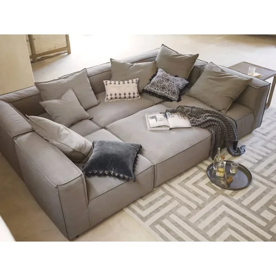 High quality modern grey thick modular six piece pit sectional set home furniture living room sofa