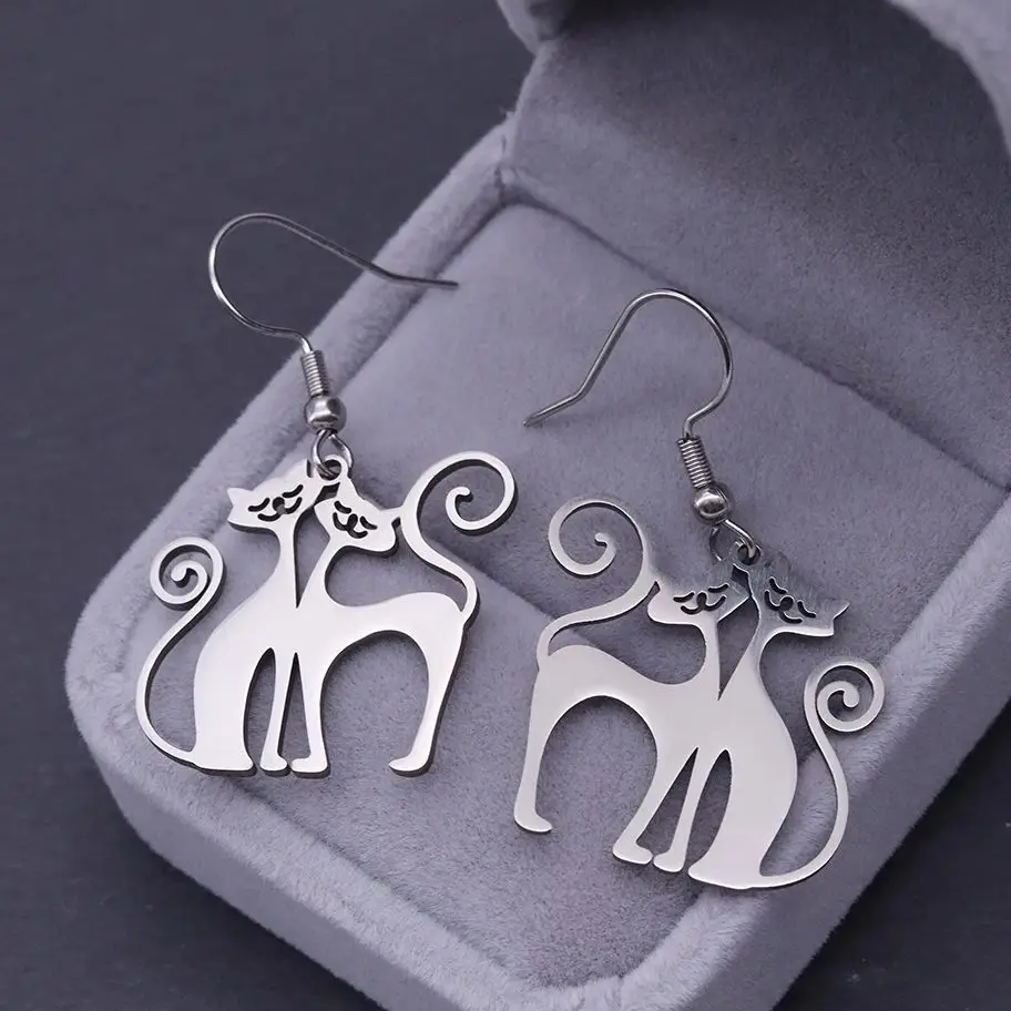 Cute Kitten Earrings for Women Tassels Cat Ear Hook Stainless Steel Ear Ear Jewelry Saint Valentine's Day Gift pendientes mujer