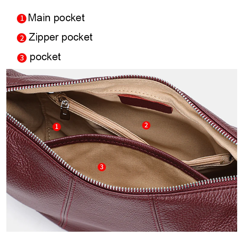 Genuine Cowhide Women's Shoulder Bag – Burgundy Leather Hobo Tote with Adjustable Strap, Soft & Stylish Crossbody Handbag