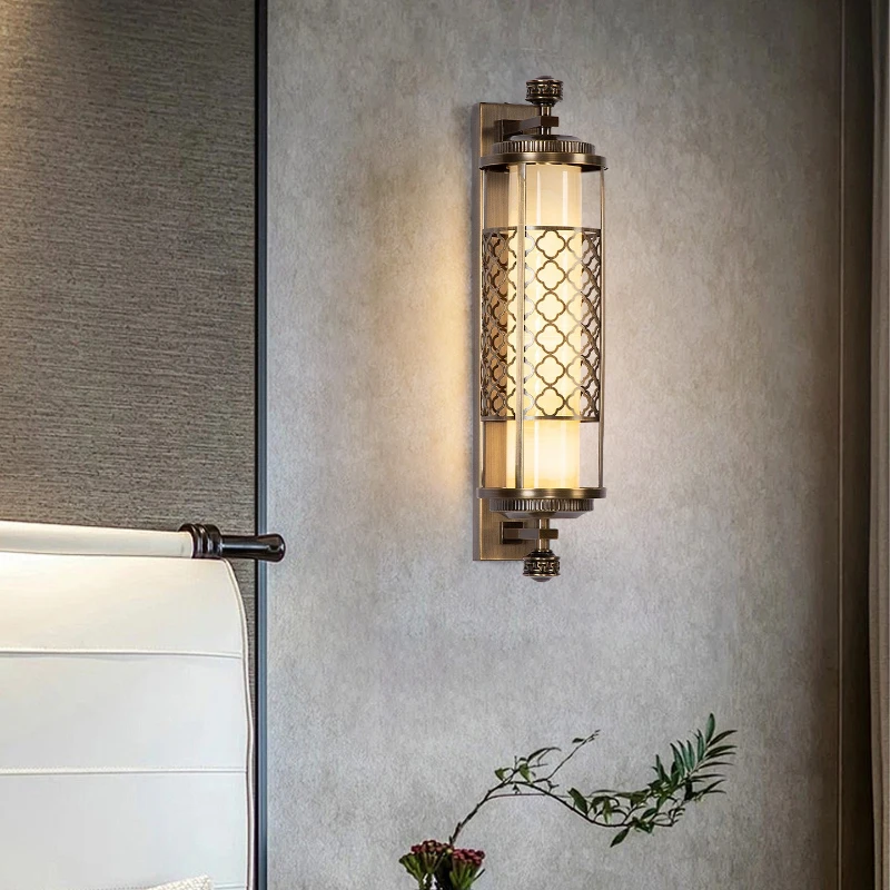

New Chinese all-copper natural jade wall lamp bedroom light 2026 new living room corridor aisle waterproof outdoor wall lamp