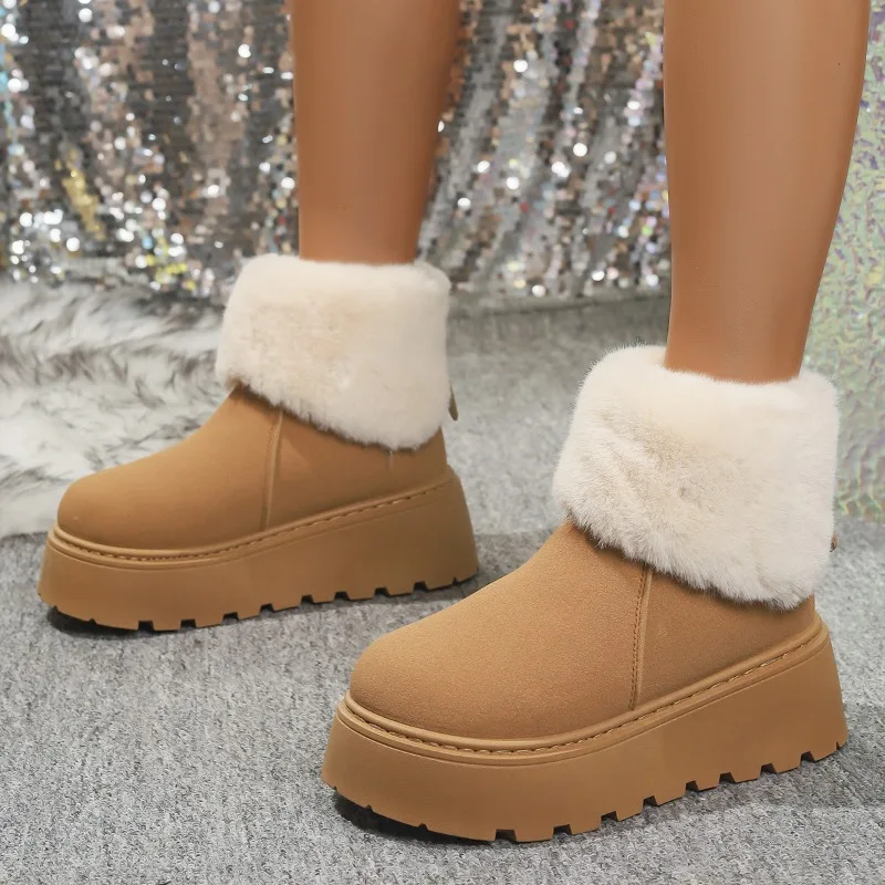

2026 New Winter Thickened Woolen Snow Boots,Thick-soled Anti-slip Short Top with Back Zipper,Warm and Casual Women's Shoes，36-42