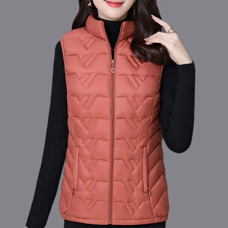 2024 Autumn Winter New Down Cotton Jacket Vest Waistcoat Women's Short Overcoat Oversize 5XL Slim Warm Cotton Vests Outwear