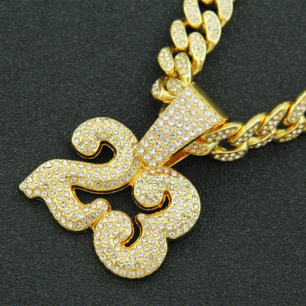 

Iced Out Cuban Chains Bling Diamond Number 23 Rhinestone Pendants Mens Necklaces Charm Hip Hop Gold Jewelry for Men