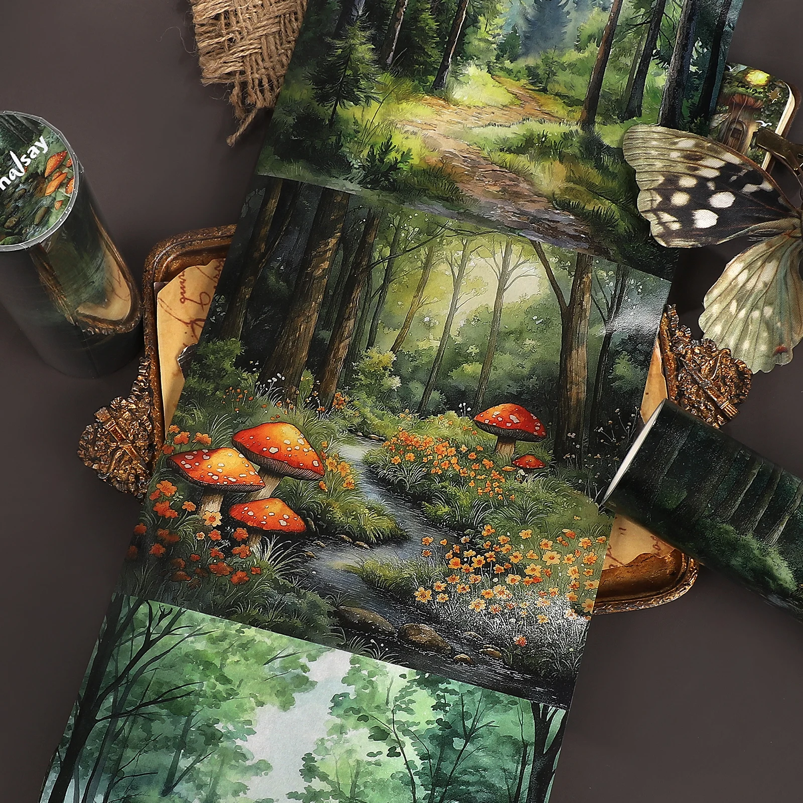 15cm*199cm Vintage Forest Mushroom Landscape Washi Tape Creative DIY Journal Material Collage Scrapbooking Stationery