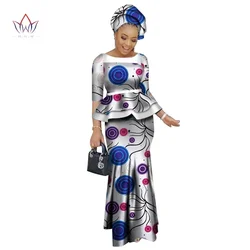 Summer African Women Two Piece O-neck Print Skirt Set Traditional Wear Plus Size Female Cotton Clothing Regular WY2466