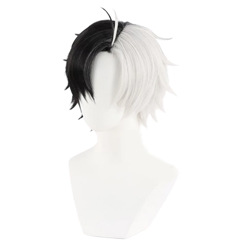 Haruka Sakura Cosplay Wig, L-email Wig, Cabelo Sintético, Curto Preto e Branco, Resistente ao Calor, Anime, 30cm