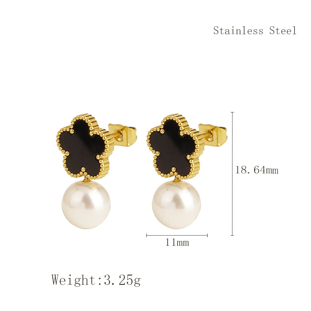 Stainless Steel Flower Artificials Pearls Delicate Fashion Stud Earrings Jewelry Gift For Women