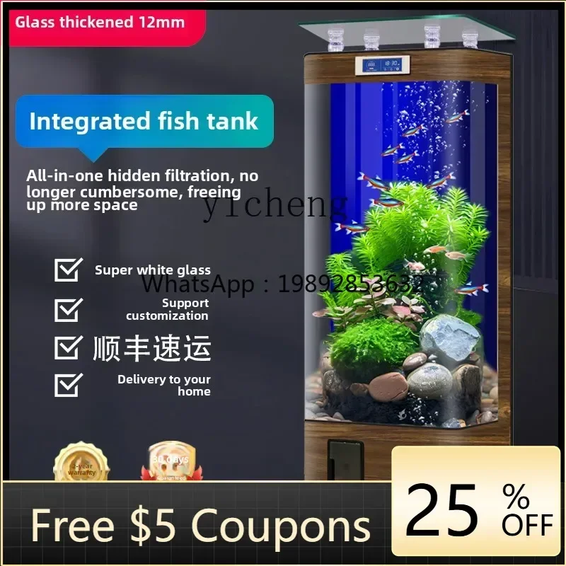 EE  new ultra-white glass high-end living room fish tank ecological smart home with cabinet integrated fish tank