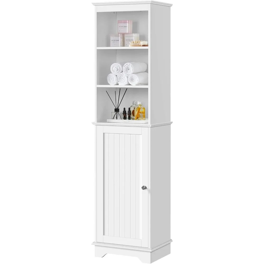 Bathroom Storage Cabinet, Tall Slim Cabinet with 3 Shelves & Door, Floor Freestanding Linen Cabinet for Bathroom