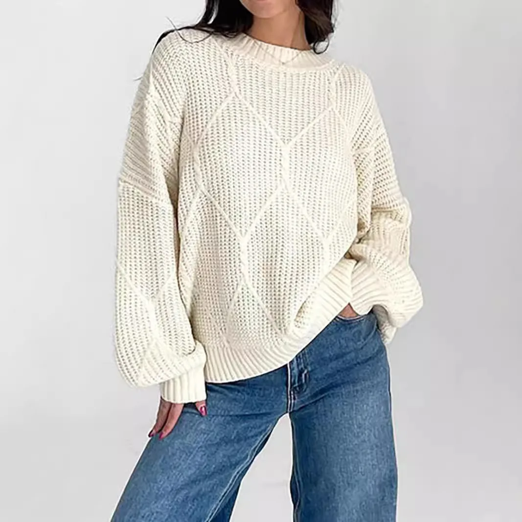 Nieuwe dames ronde hals holle effen kleur comfortabele gebreide trui met lange mouwen Pull Femme Klamotten Damen dames wintertrui