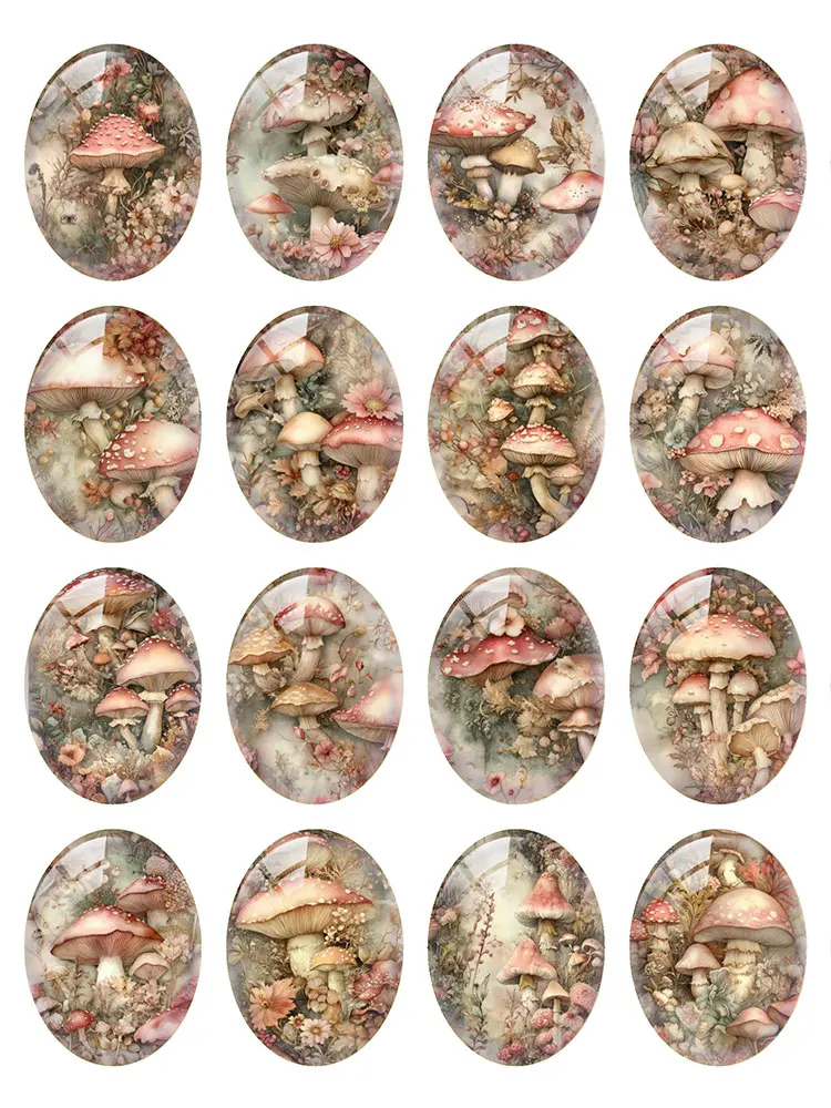 Random Mixed Round/Oval/Square Retro Mushroom Secret Forest Photo Glass Cabochon Flatback Demo Cameo For Diy Jewelry Making