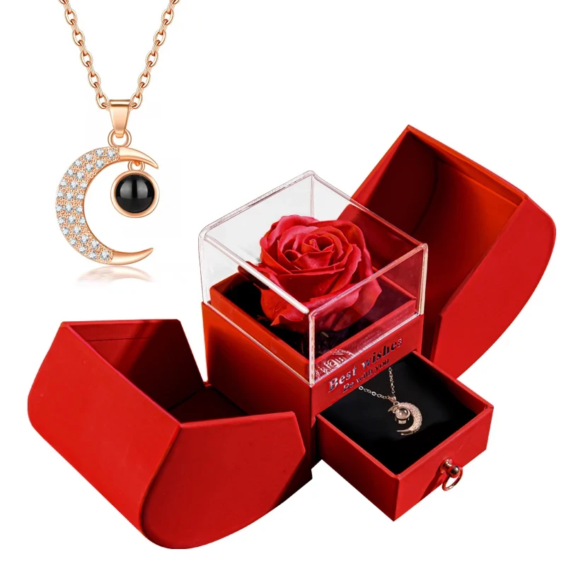 Valentine\'s Day Jewelry Pendant Necklace /w Soap Forever Rose Gift Box Mother\'s Day Necklace Jewelry Gifts for Girlfriend Women