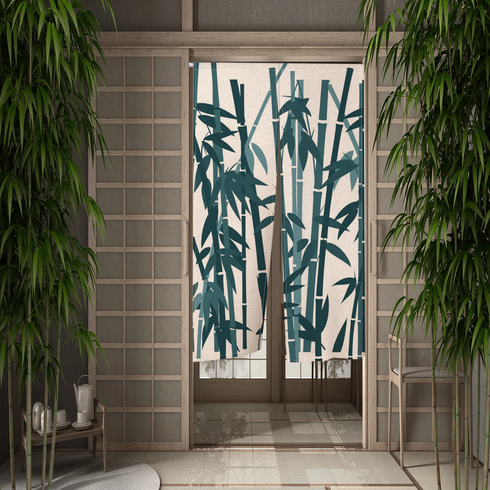 Japanese Style Noren Door Curtains Bamboo Linen Doorway Curtains Kitchen Entryway Partition Screen Restaurant Split Half-curtain
