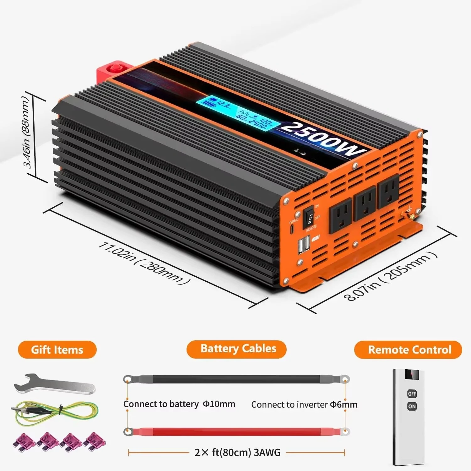 2500 Watt Pure Sine Wave 12V DC to 110V 120V Converter for RV Power Inverters