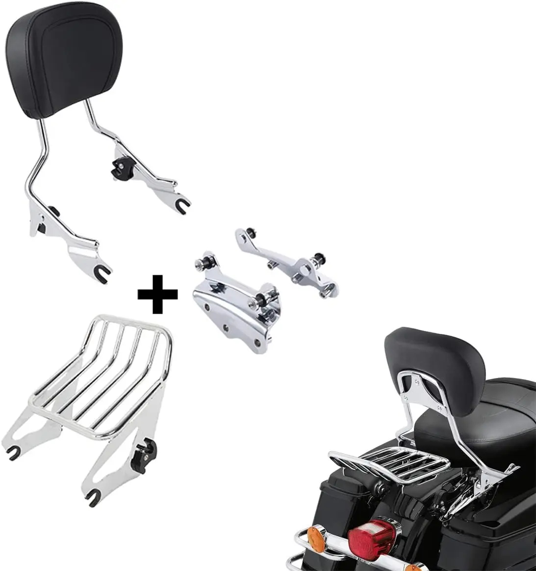 Chrome Detachable Passenger Backrest Sissy Bar Pad Luggage Rack 4-Point Docking Hardware Kits Fit 2009-2013 Touring Motorcycles