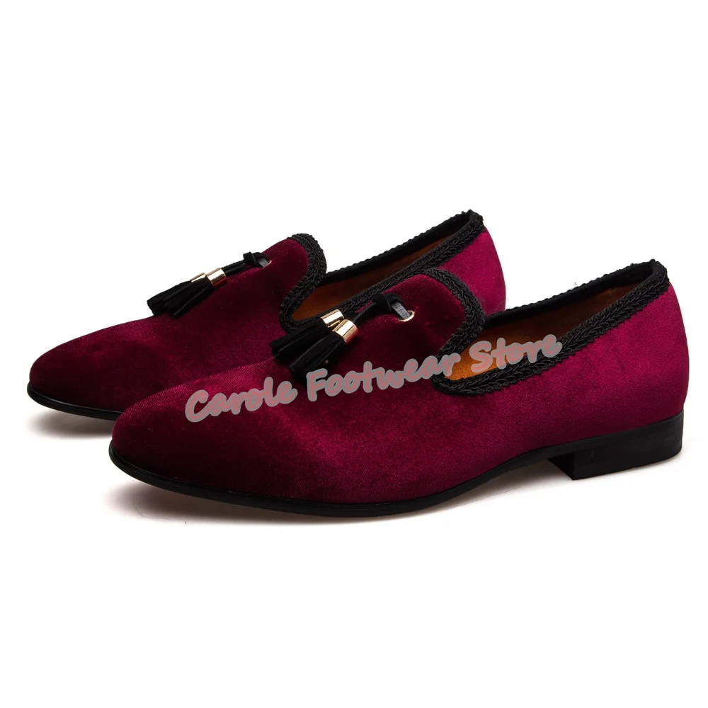 

British Style Mixed Color Sewing Tassel Decor Loafers for Men Round Toe Low Heel Shallow Derby Shoes Male Business Formal Shoes