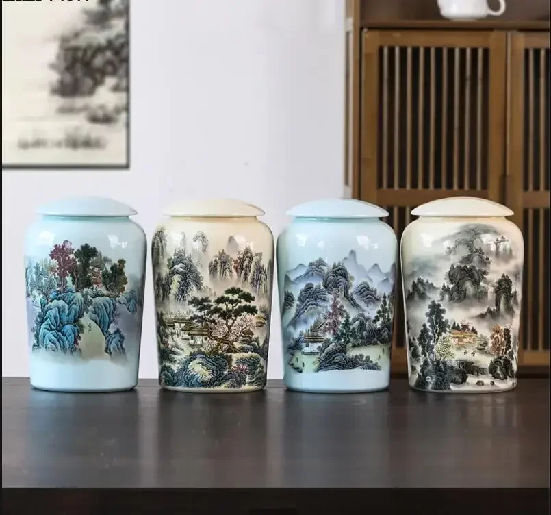 

Chinese General Jar Ceramic Sealed Tea Jar Moisture-Proof Candy Jar Tea Container Home Decoration Kitchen Storage Ornament