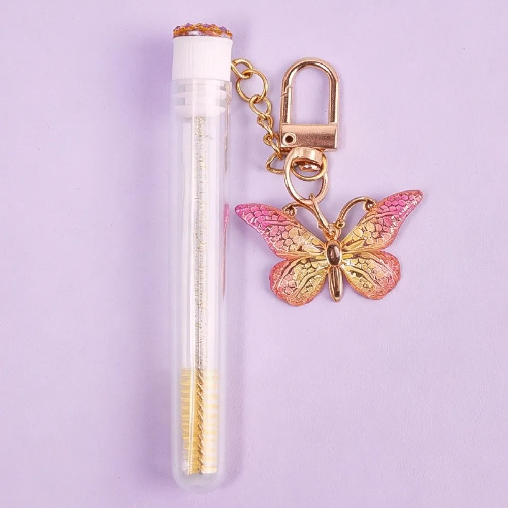 Gradient Color Eyelash Brush Butterfly Pendant Crystal Handle Eyebrow Brush Applicator Portable Precision Bristles Mascara Wand