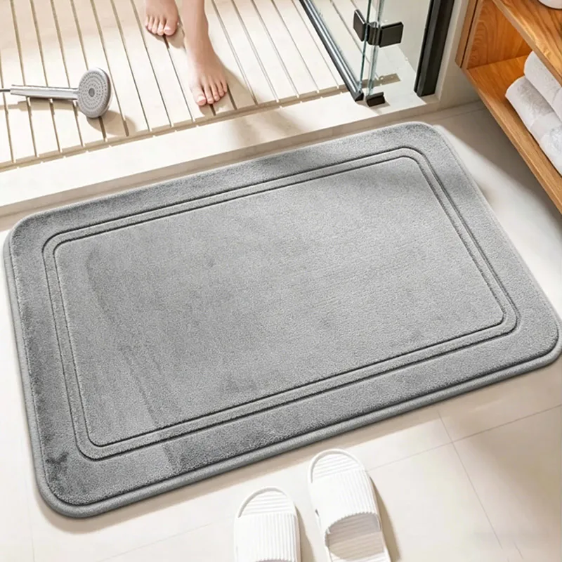 Grey Bathroom Rug, Super Soft, Quick Dry & High Water Absorption, Non-slip Shower Foot Pad, Home Bathroom Decor Mat