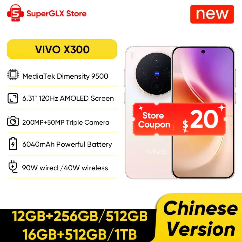 VIVO X300 Chinese Version 5G Smartphone Dimensity 9500 6.31'' 120Hz Screen 200MP Camera 6040mAh Battery 90W Charge Support NFC