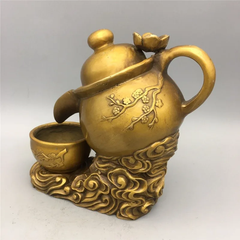 Exquisite copperware brass teapot with backflow incense, finely crafted, solid and complete in form, suitable as a home or shop