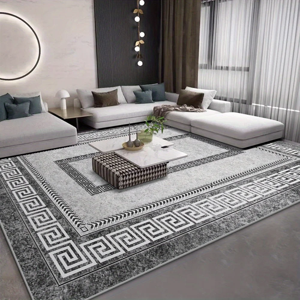 

VIKAMA Light Luxury Geometric Facecloth Carpet Greek Back Pattern Gray And White Color Clash Living Room Study Decoration