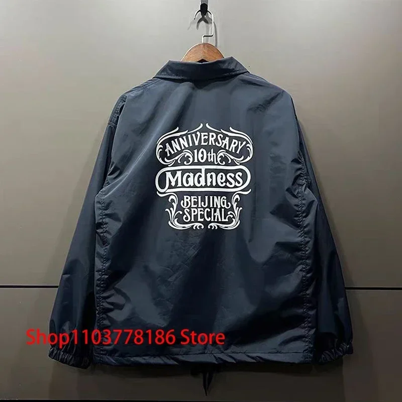 Dark Blue Madness Jacket New Limited 10th Anniversary Graphic Print Vintage Lapel Streetwear Cool Handsome MDNS Overcoat