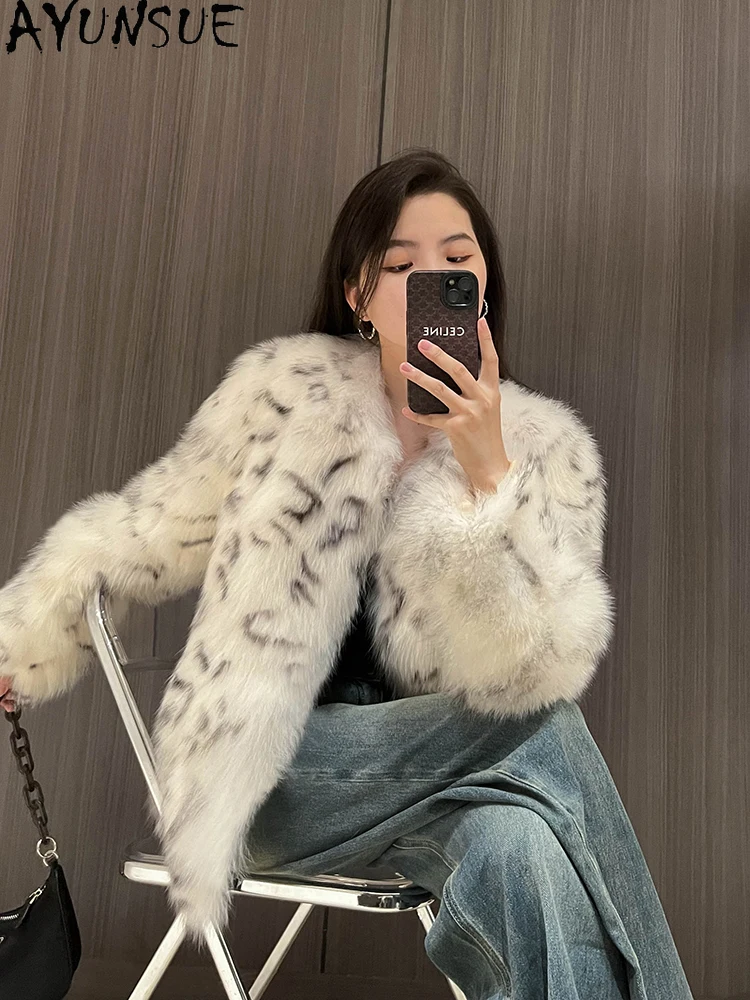 AYUNSUE 2025 Nowa Kurtka Damska z Futra Lisa 100% Naturalne Kurtki z Futra Lisa dla Kobiet Krótkie Luksusowe Okrycia Wierzchnie Ropa Para Mujer