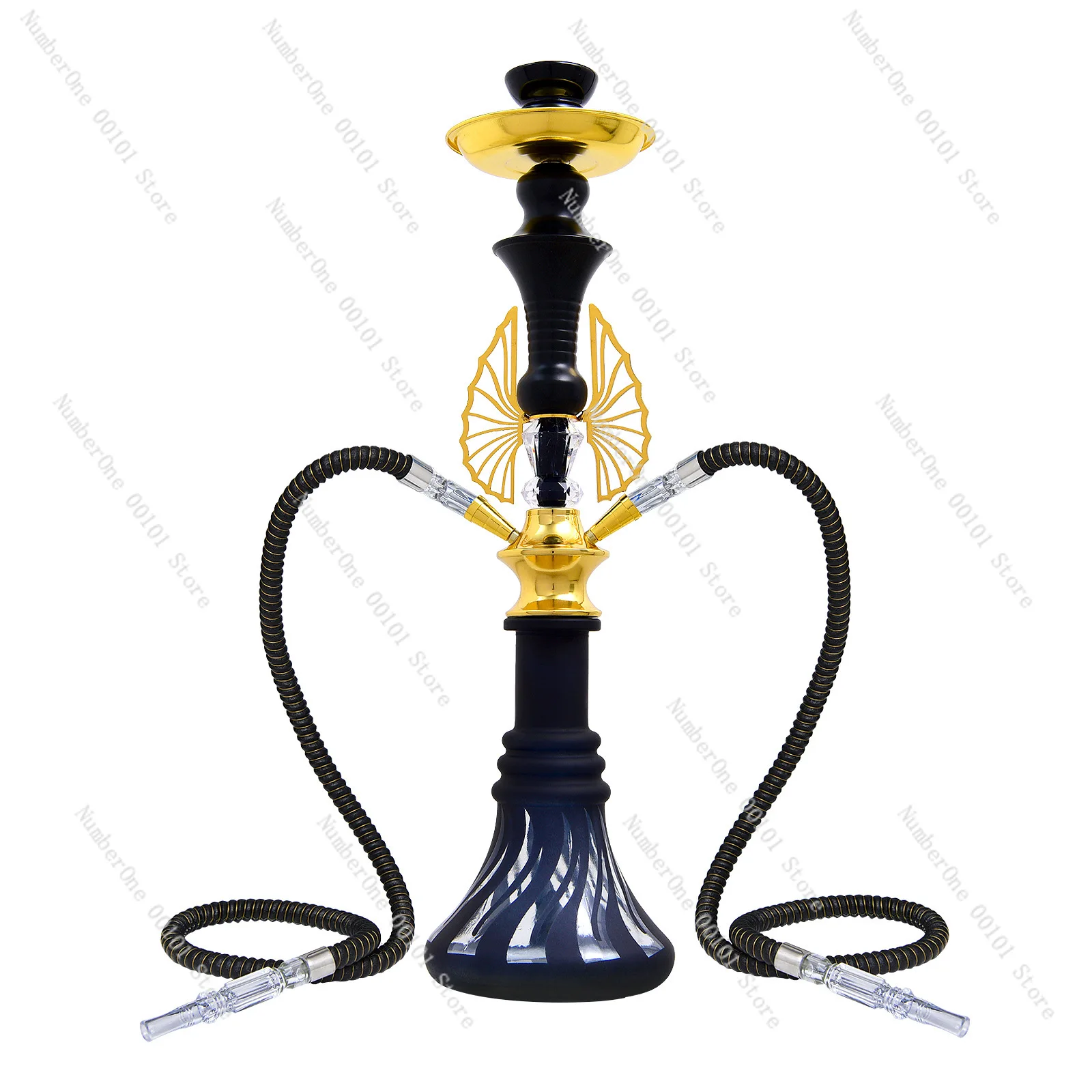 

Кальян средний двухтрубный, металлический, со стеклянными элементами