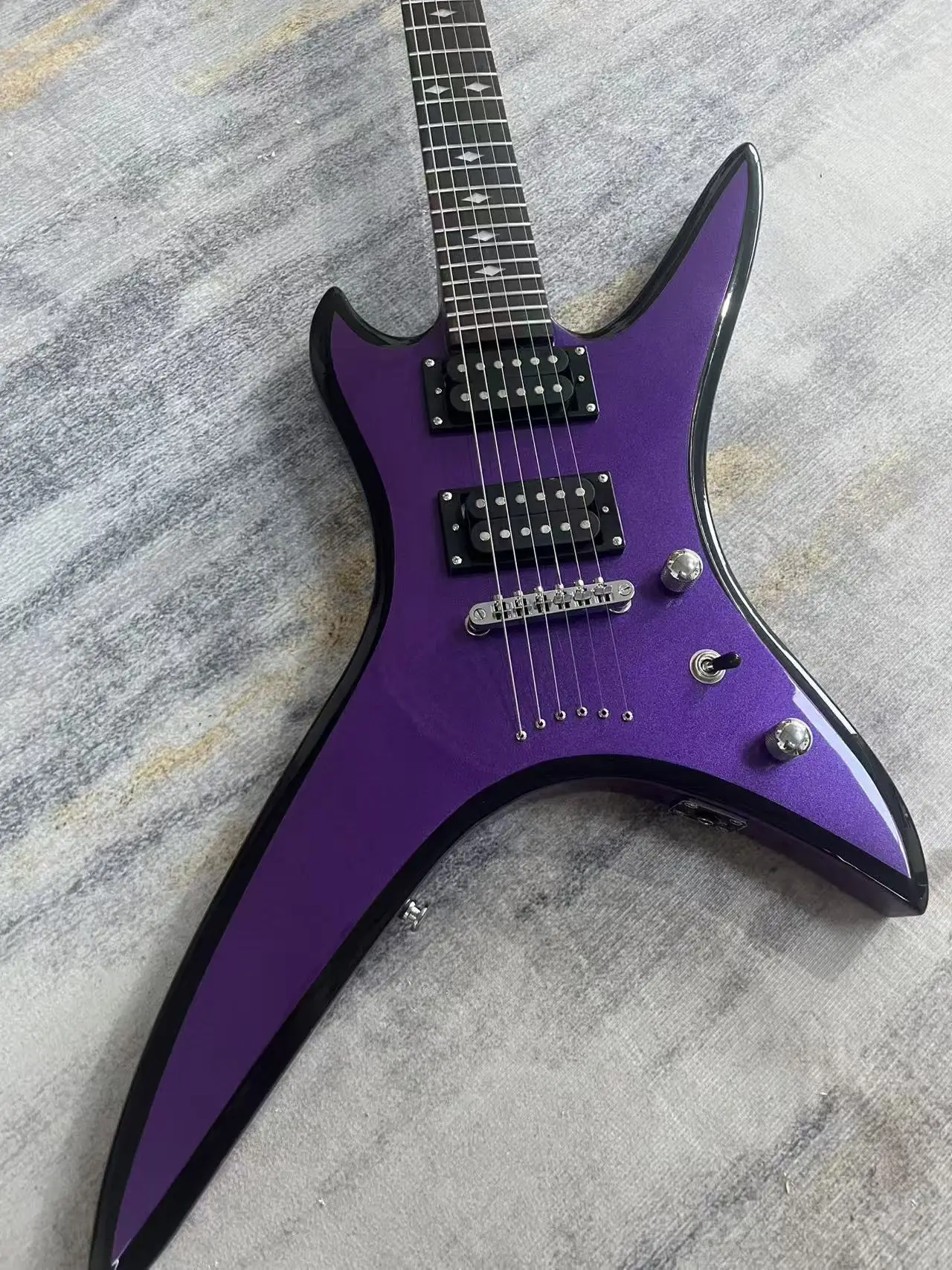 Sparkle Purple Star Shape Electric Guitar Dual Humbucker Black Binding Metal Rock Guitar