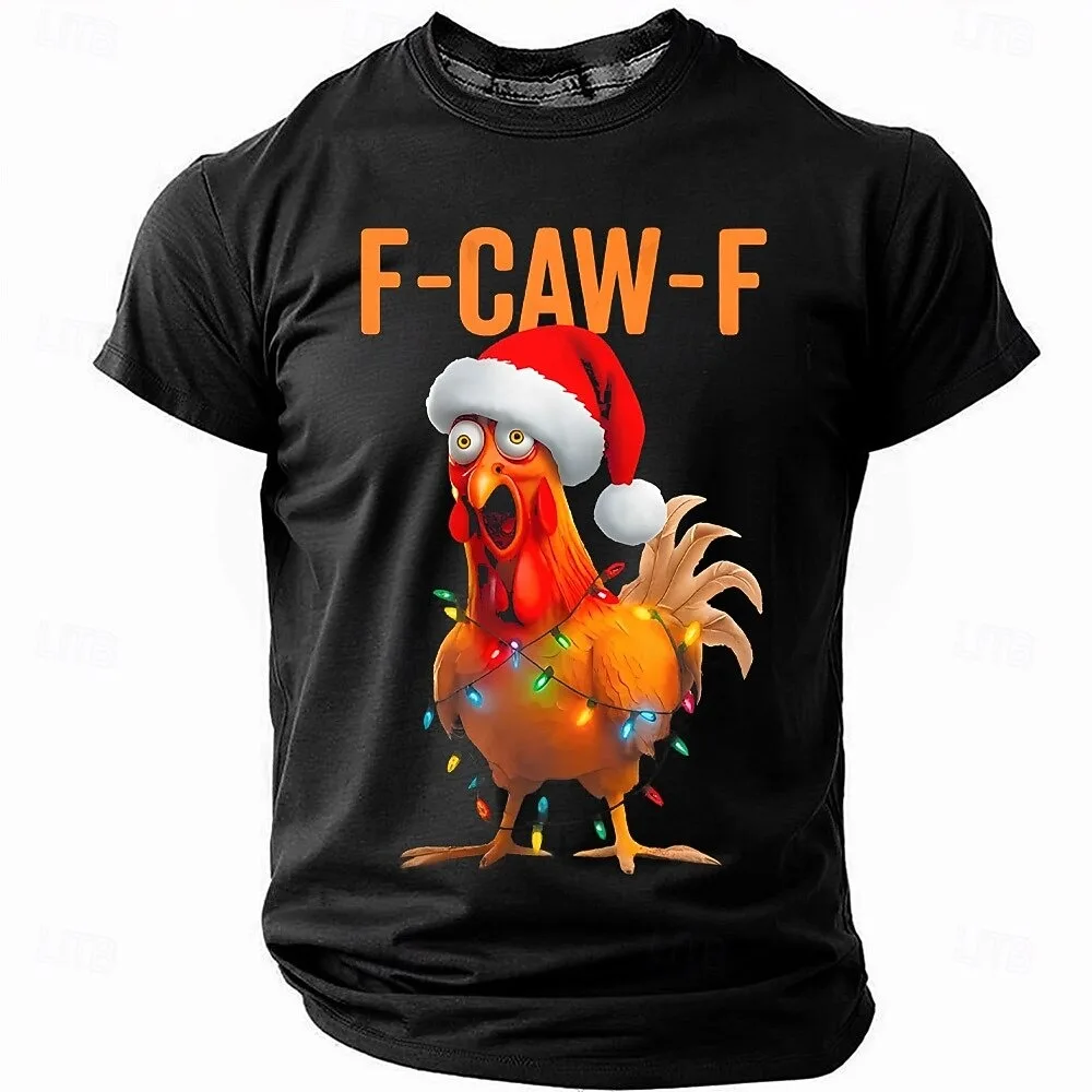

Christmas F-CAW-F Funny Chicken print Short Sleeve Men's T-Shirt Dad Husband Friend Holiday Humor Gift All Seasons Men Clothing