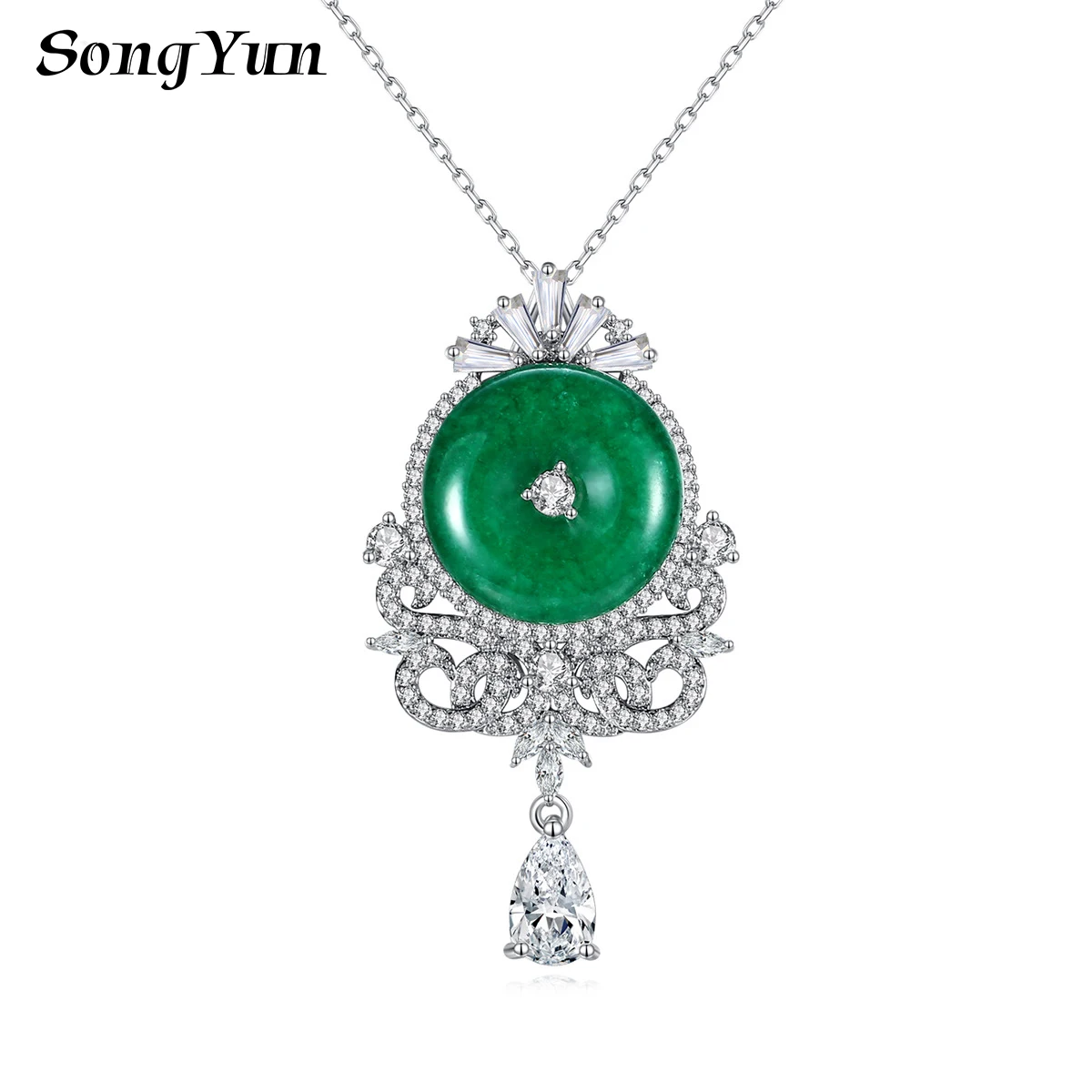 

Ювелирное изделие SongYun: Нефритовое ожерелье MHT с элегантным кулоном из зеленого жадеита и циркониевыми вставками в медной оправе для женщин