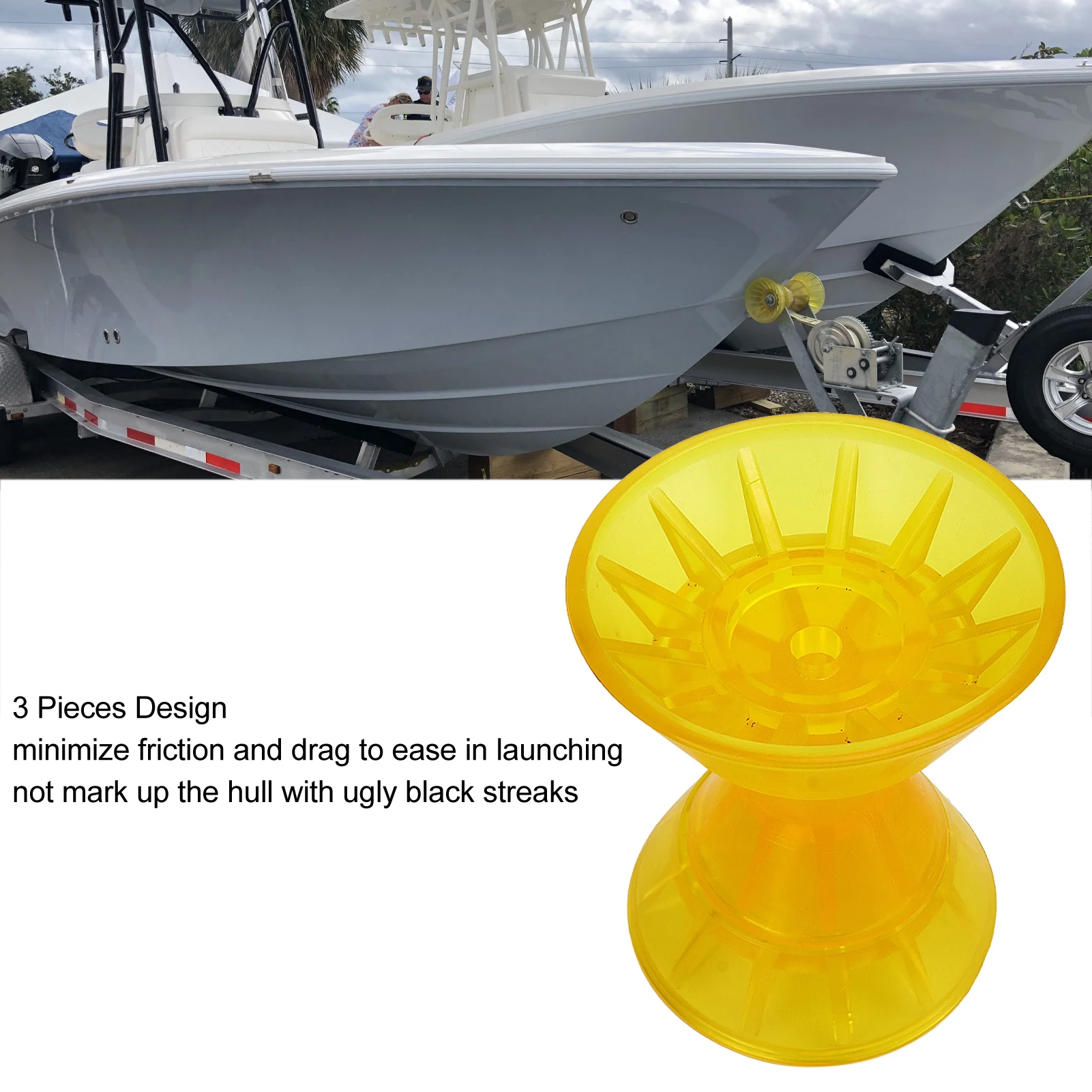

Boat Bow Roller Marine Bow Shape Roller 3 Parts Drag Reduction Yellow PVC Moulded for Boat Trailer RV Trailer Bow Roller