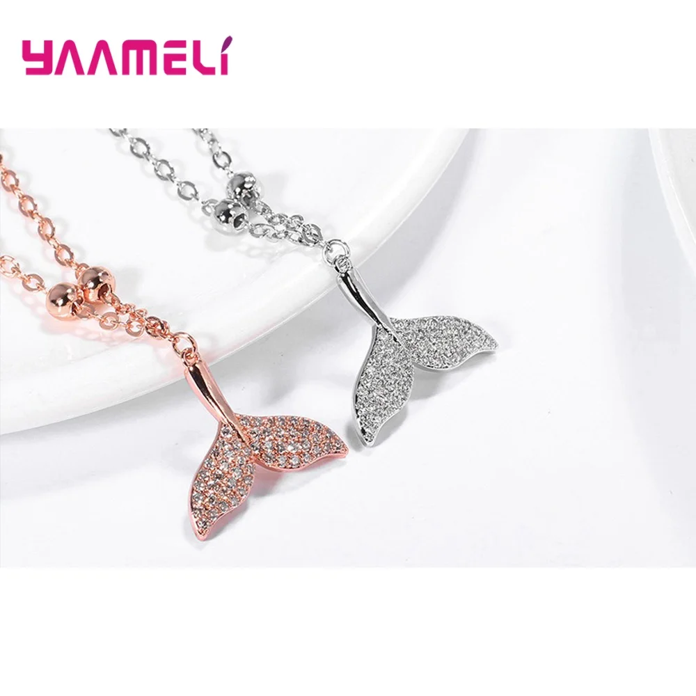 Exquisite 925 Sterling Silver Mermaid Fish Tail Crystal Zircon Bracelets for Women Girls Engagement Party Fashion Jewelry Gifts
