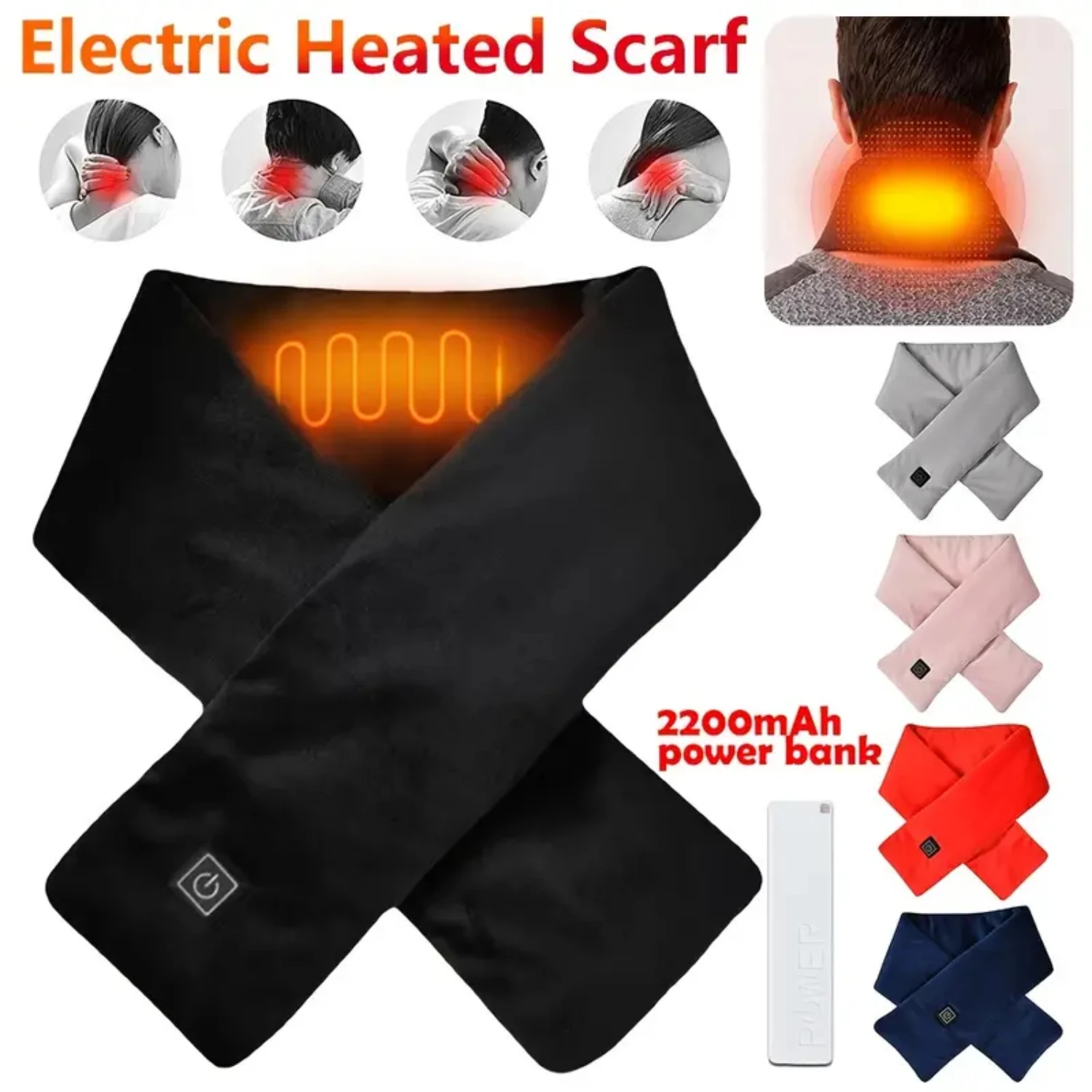 USB Womens Heated Winter Scarf with Plush Collar, Neck Warmer, and Heating Pad - Three Temp Settings - USB Powered by Power Ban