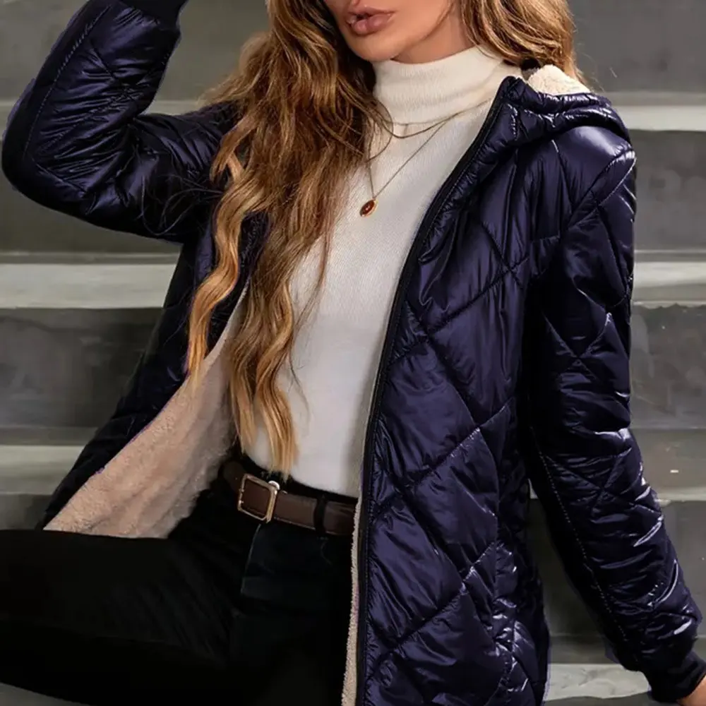 Katoenen gewatteerde damesjas met lange mouwen Diamond Plume Design Winterjasstijl uit Europa en de Verenigde Staten voor